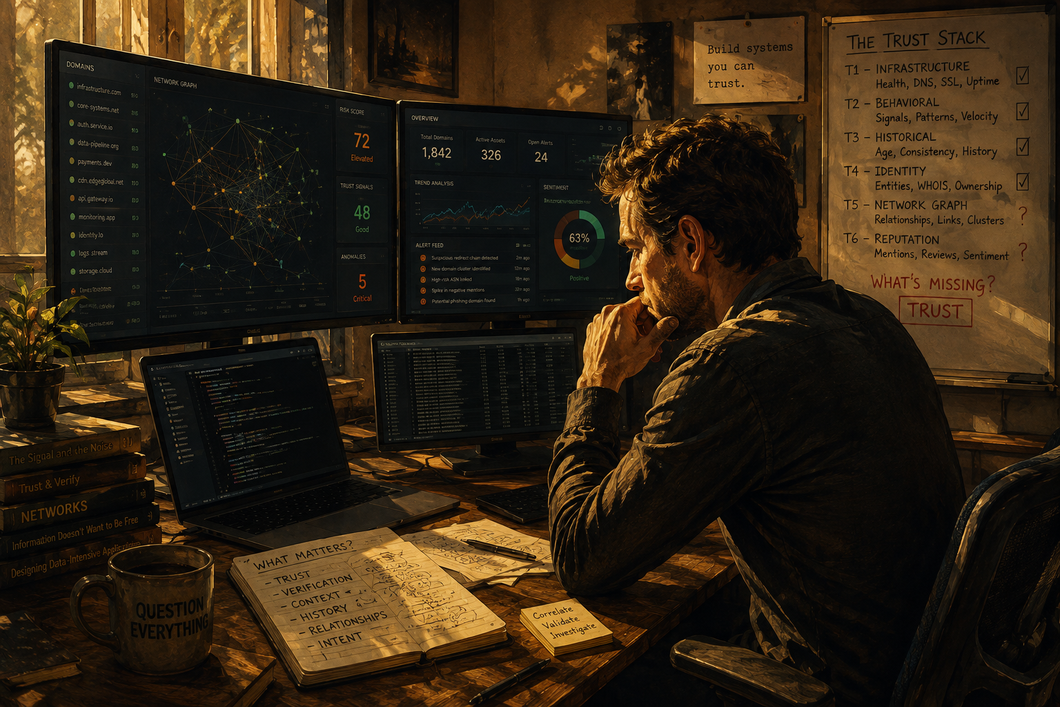 AEO practitioner reviewing domain trust data